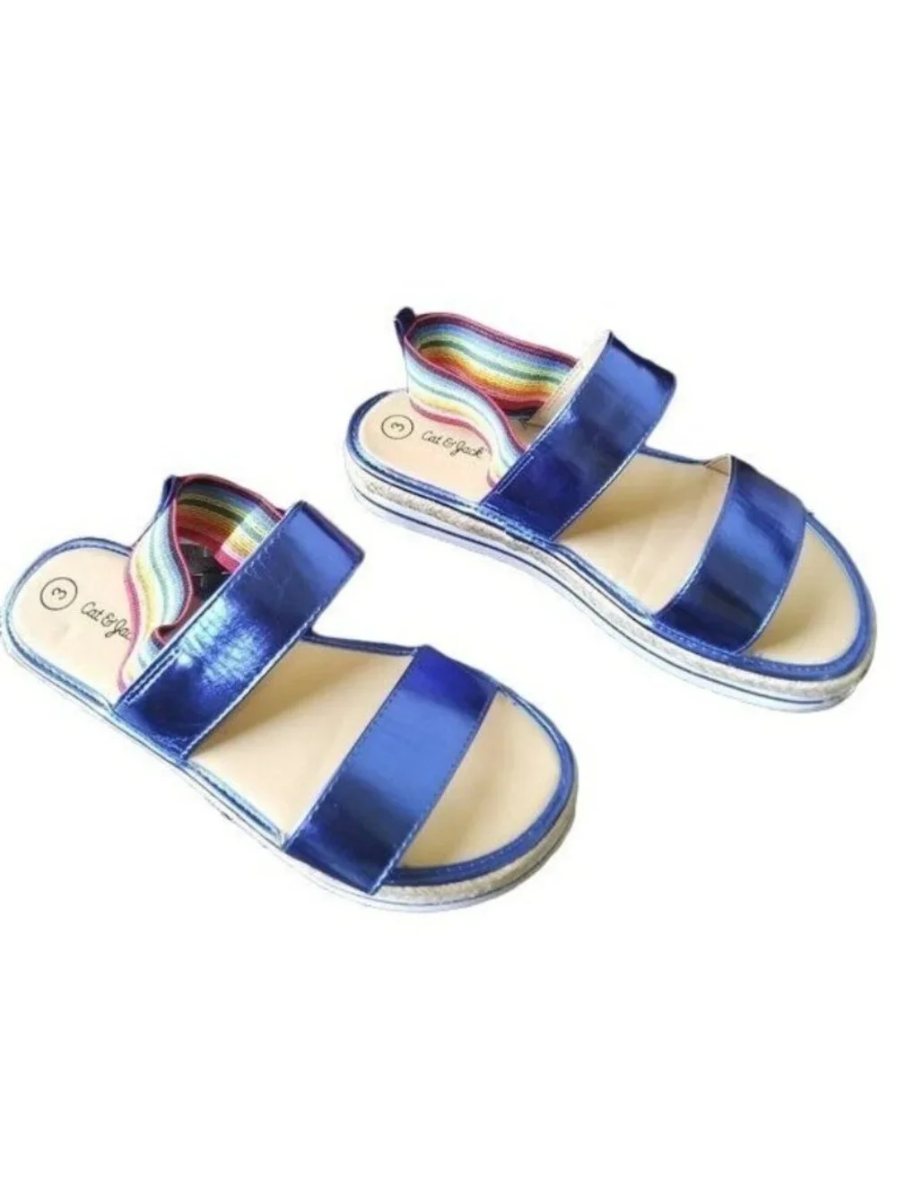 Cat & Jack Girls Size 3 Sandals Espadrille Platform Slide Rainbow Strap Open Toe